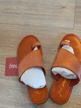 Free People Cognac Leather Slide Sandals